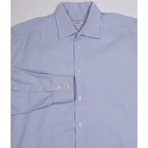 Charles Tyrwhitt Tailored Fit Blue White Houndstooth Dress Shirt (42) 16.5-36